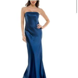 Emerald Sundae Juniors' Strapless Drape-Back Satin Gown, Created for Macy's